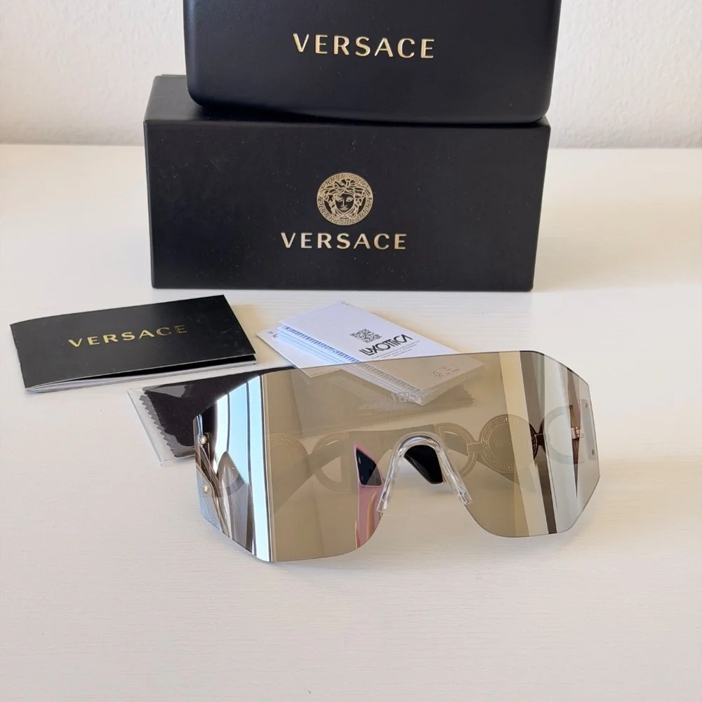 New, Versace Light Grey Mask Sunglasses VE2258 1002/6G, Authentic